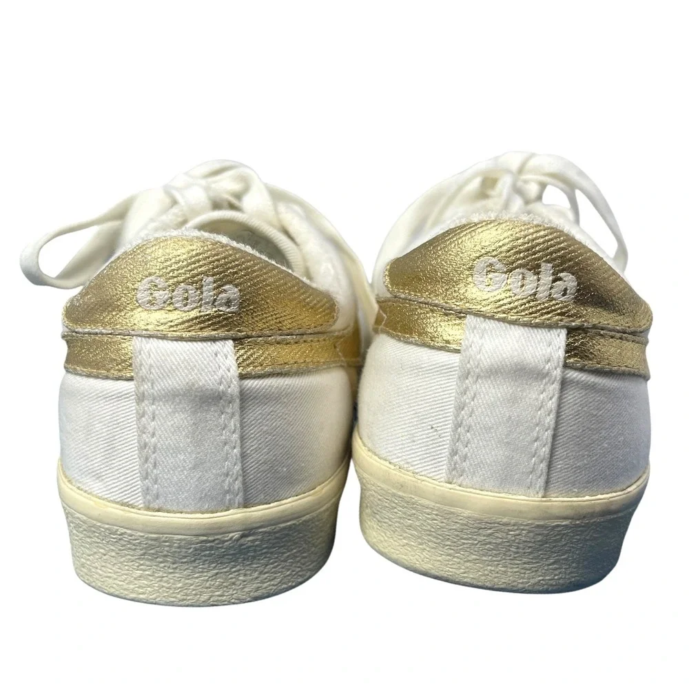 Gola Women's Tennis Mark Cox Sneakers in Off-White and Gold Preppy Casual Sporty